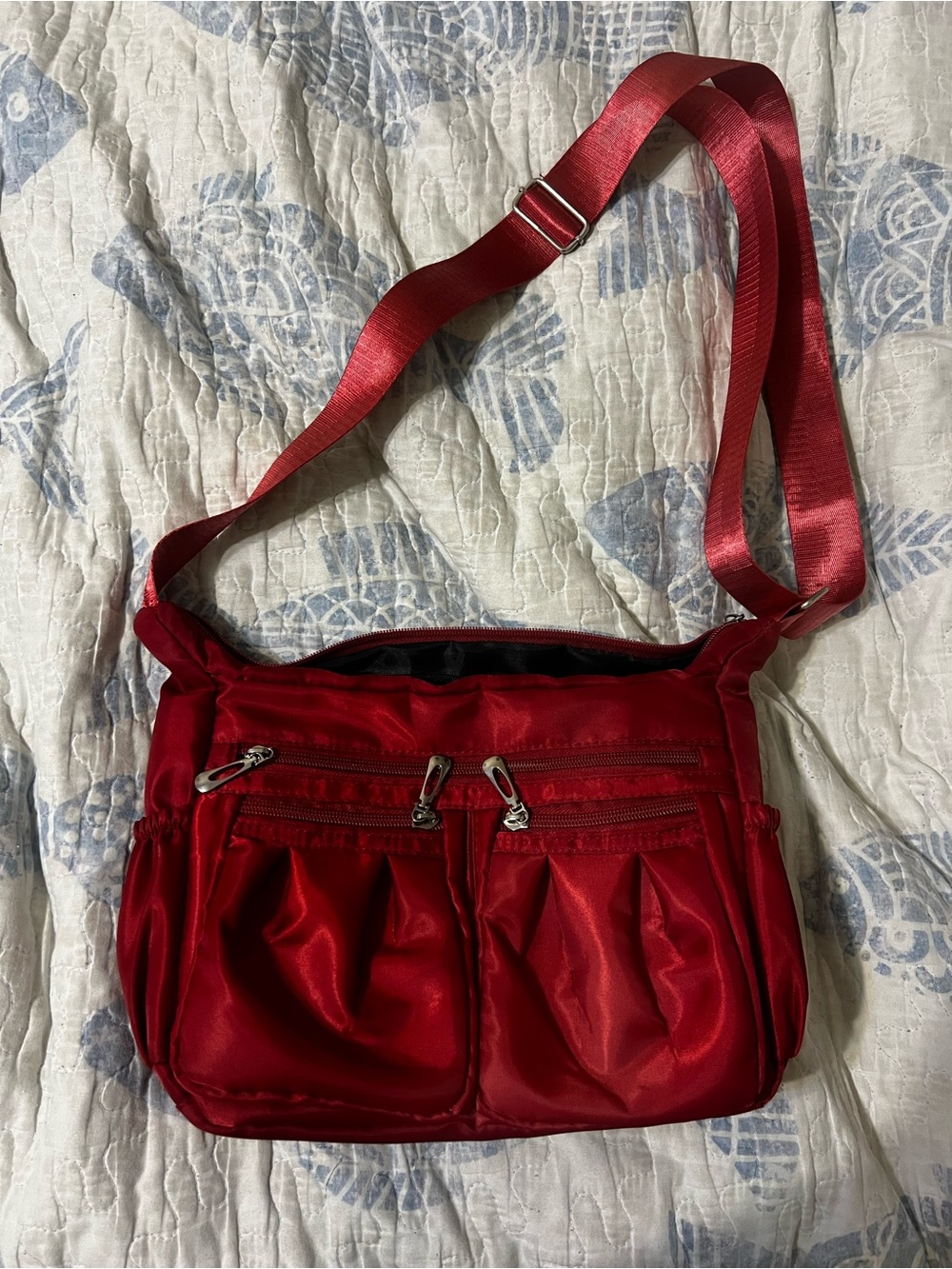 Everyday Red Nylon Crossbody Bag with Multiple Front Pockets